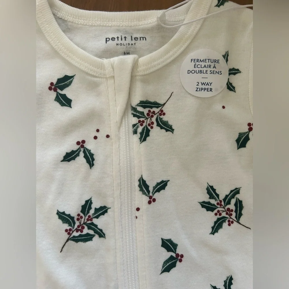 NWT Christmas Petit Lem Holly Print Baby One Piece